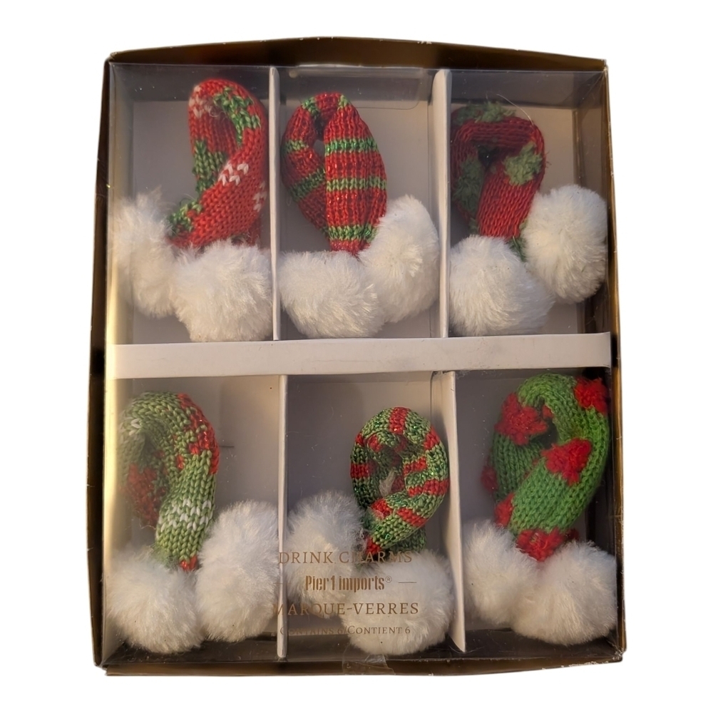 Festive Knit Santa Hat Wine Charms